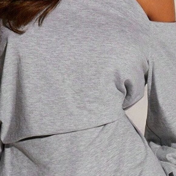 Grey Casual Womens Asymmetric Bell Sleeve Mini Dress - Picture 7 of 7